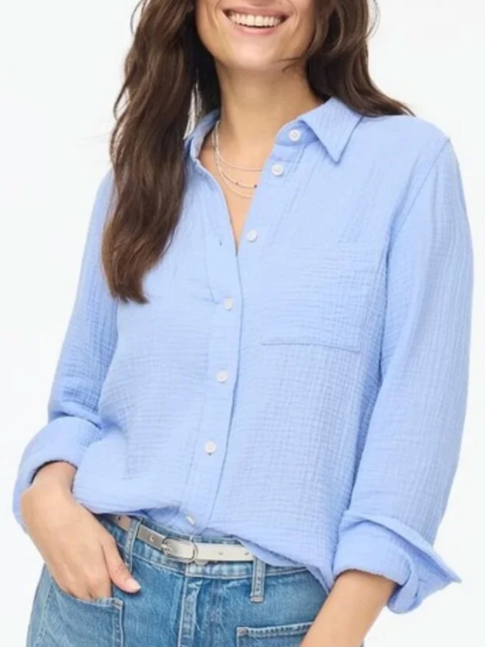 J. Crew Factory Double-gauze Button-up Long Sleeve Shirt, Size Medium